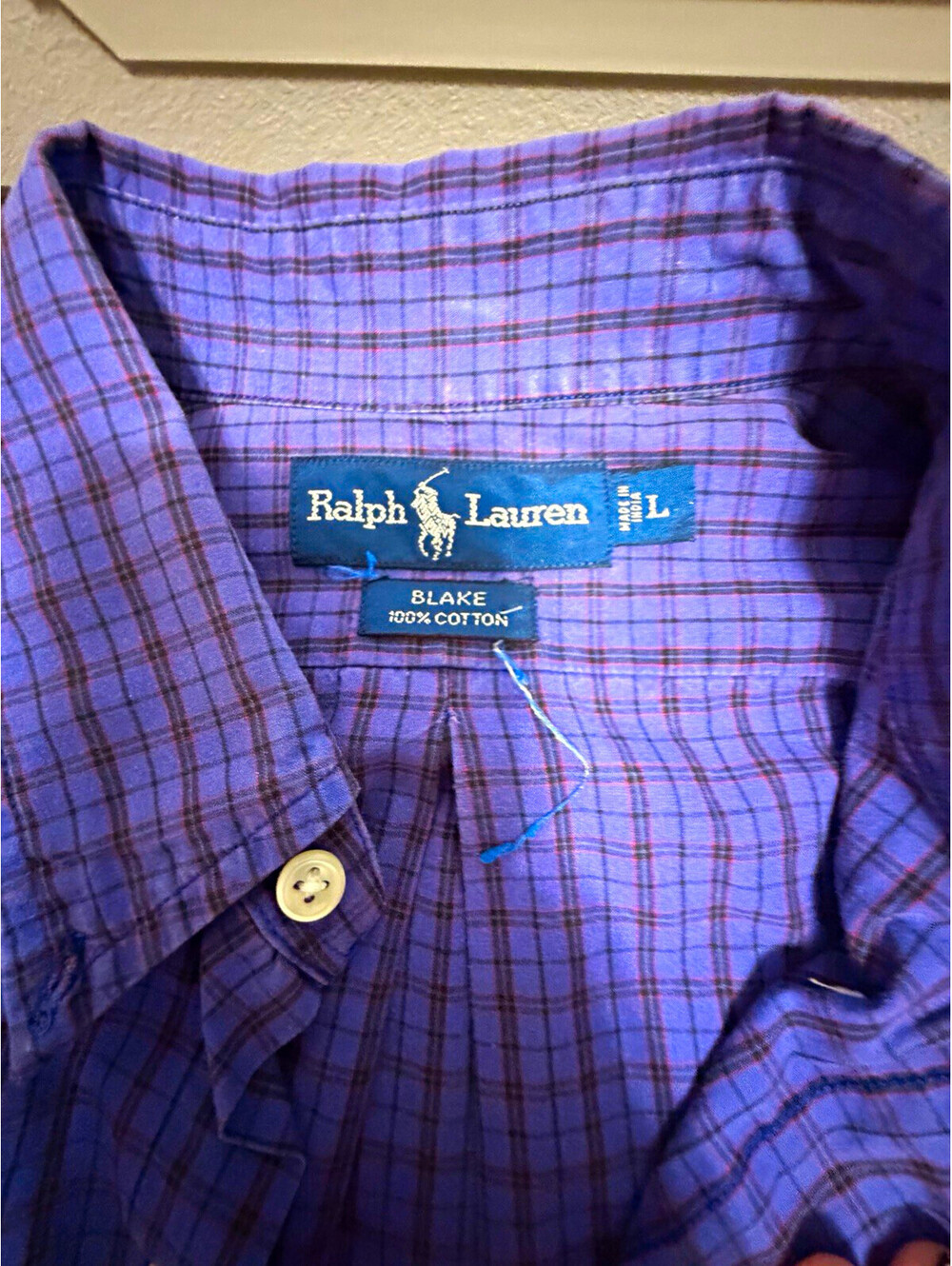 Vintage Ralph Lauren Blake Men's L Purple Cotton Woven Long Sleeve Button-Down